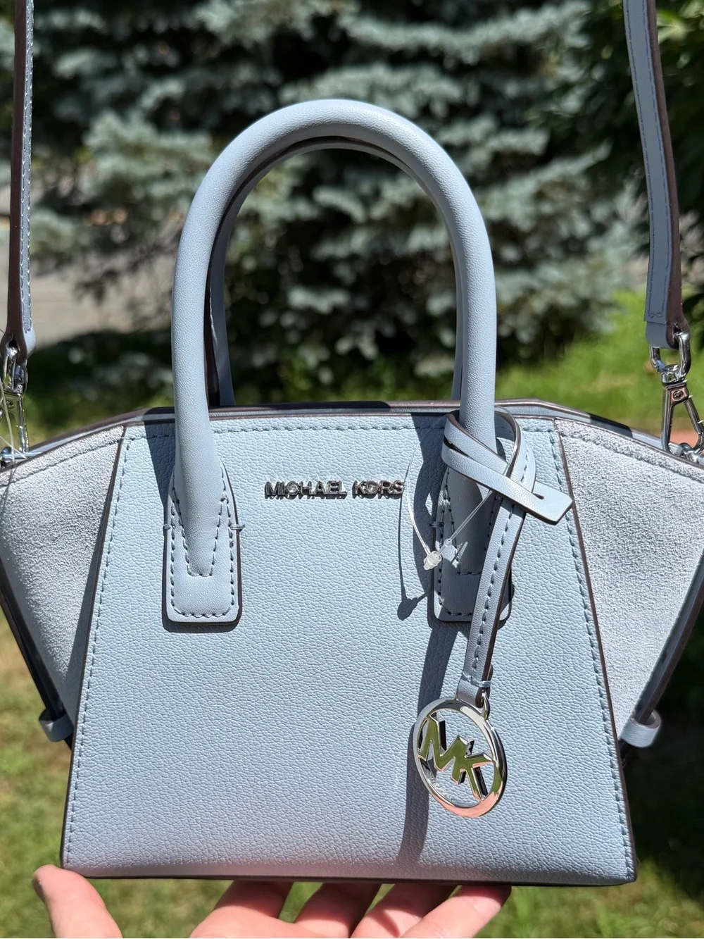 Michael Kors Avril XS Satchel Pale Blue Pebbled Leather Crossbody NWT